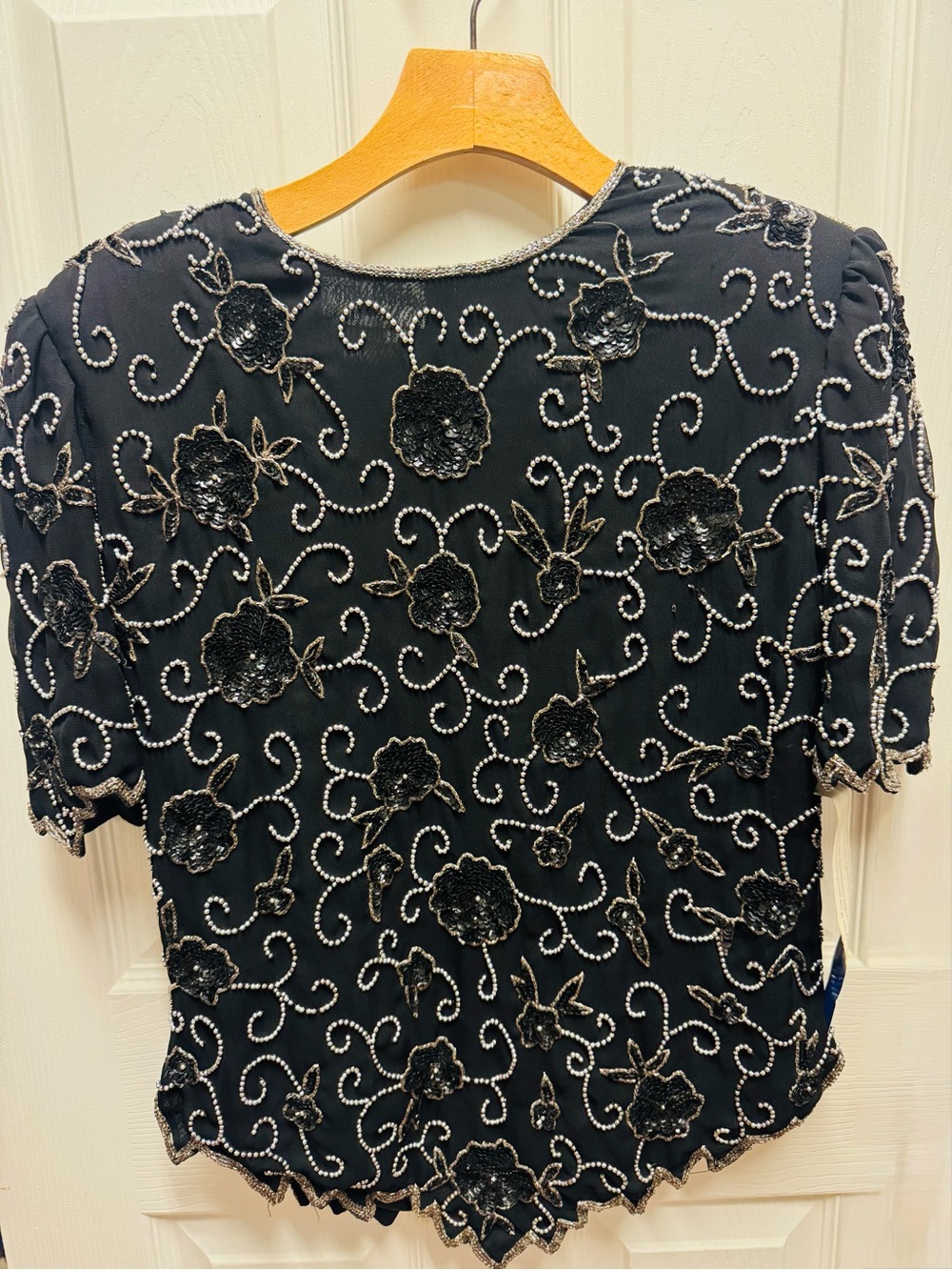 Embellished Black Floral Sequin Women's Top Size Large